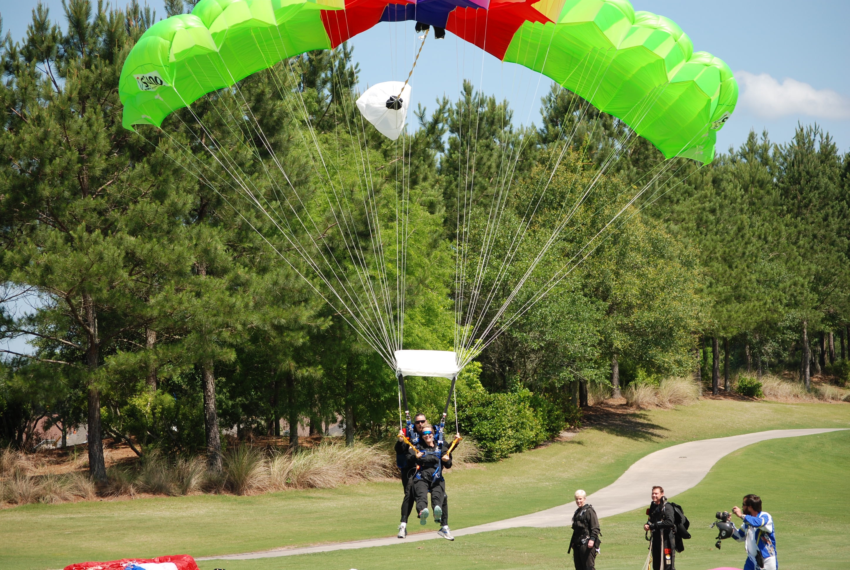 Tandem skydiver landing at the Golf Classic